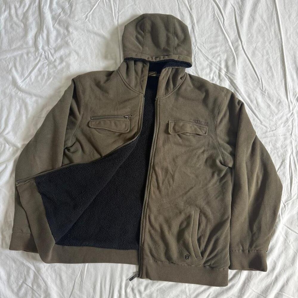 Hang Ten Sherpa Lined Full Zip Hoodie Jacket Men’s XL Brown Y2K Surf
